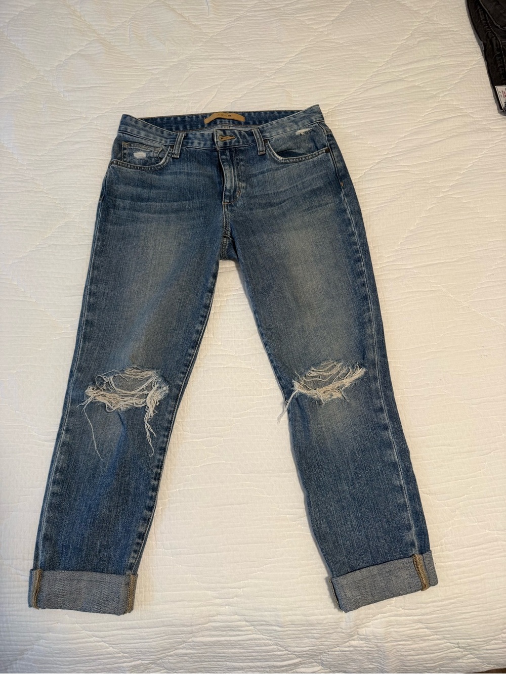 Joe's Jeans Distressed Blue Boyfriend Denim with Knee Rips